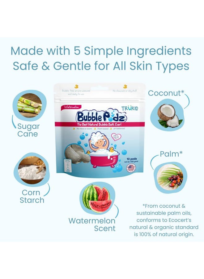 Bubble Podz Bubble Bath for Baby & Kids, Gentle Refreshing Bath Bomb for Sensitive Skin, pH Balance 7 for Eye Sensitivity, Natural Moisturizers and Ingredients, Watermelon (24 Podz)