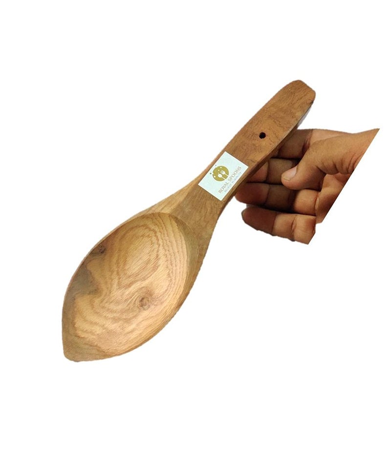ARMAN SPOONS Royal Handmade Teak Wood Rice Spoons for Serving Rice Halwa Foods 10 inch Long x 3 inch Width Set of 2 Piece 2 - Image 5