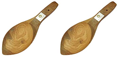 ARMAN SPOONS Royal Handmade Teak Wood Rice Spoons for Serving Rice Halwa Foods 10 inch Long x 3 inch Width Set of 2 Piece 2 - Image 1