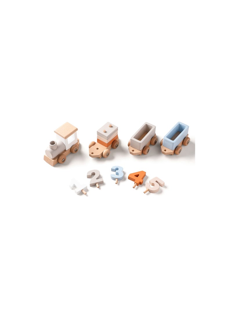 SOLARAE Wooden Train Set with Numbered Blocks - 12-Piece Educational Toy for Toddlers, Perfect Birthday Gift for Boys and Girls Ages 1-5, Made from 100% Natural Wood, Durable and Drop-Resistant. - Image 2