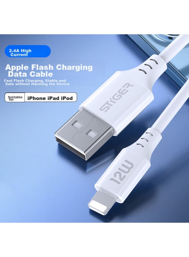 ستيجر Stiger [2-pack] كابل بيانات Apple لأجهزة Iphone 14/13/12 Pro Max/11/xs/xr/8، كابل شاحن USB للهاتف والجهاز اللوحي Ipad للسيارة 1.5 متر - Image 2