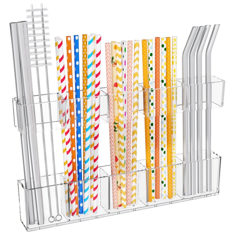 Mpotmiy 9.5” Large Acrylic Straw Holder for Cabinet Door-Reusable Tumbler Straw Organizer with Ultra Sticky Adhesive Tape,Plastic Kitchen Accessories Container for Inside Cupboard Door (Transparent) - Image 1