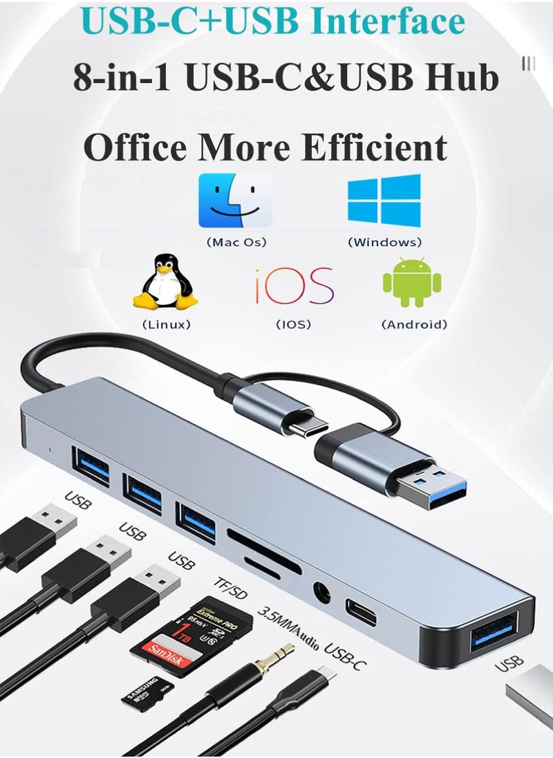 Rock Pow - USB C Hub 8 in 1 Type C Adapter USB Splitter Extender with USB A Male to USB C Female USB 3.0 - Image 1
