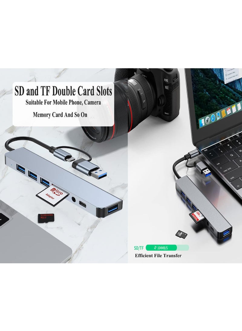 Rock Pow - USB C Hub 8 in 1 Type C Adapter USB Splitter Extender with USB A Male to USB C Female USB 3.0 - Image 1
