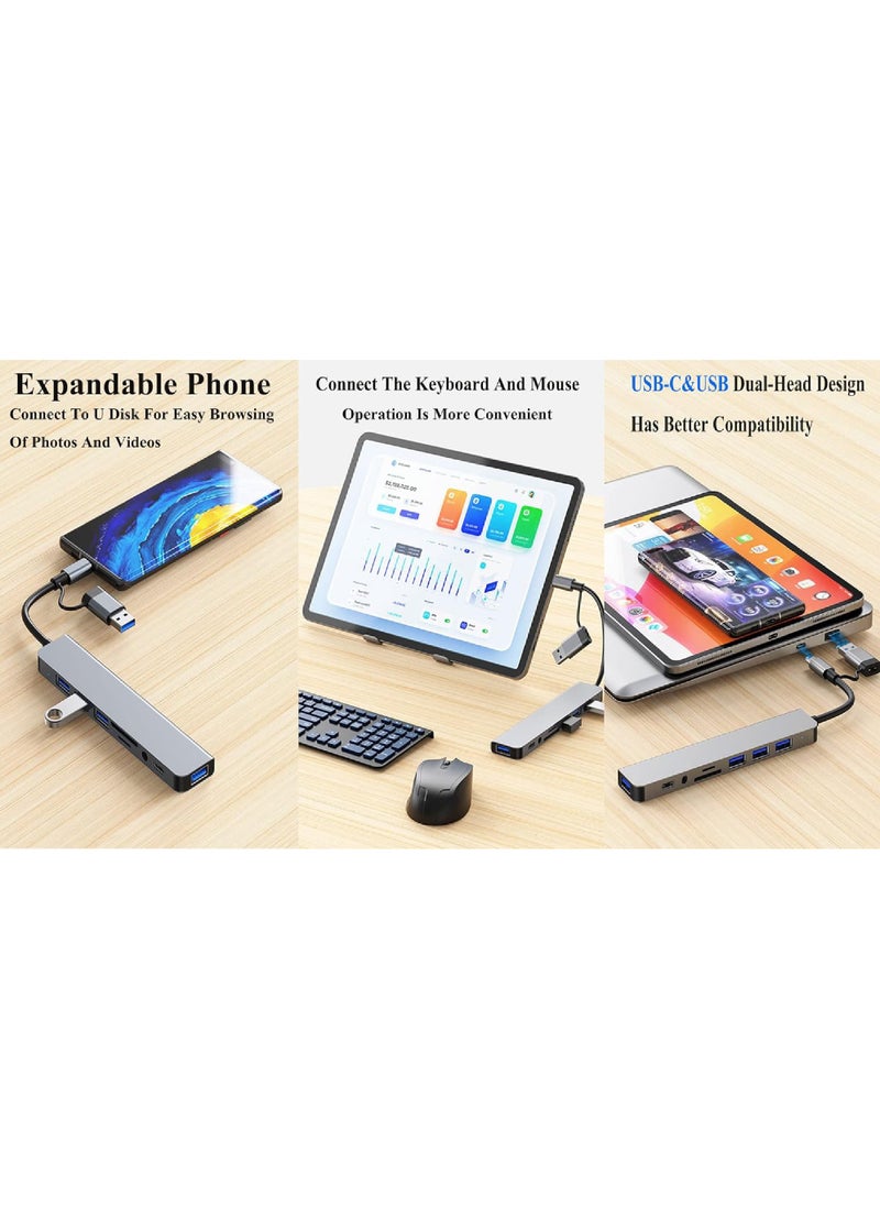 Rock Pow - USB C Hub 8 in 1 Type C Adapter USB Splitter Extender with USB A Male to USB C Female USB 3.0 - Image 1