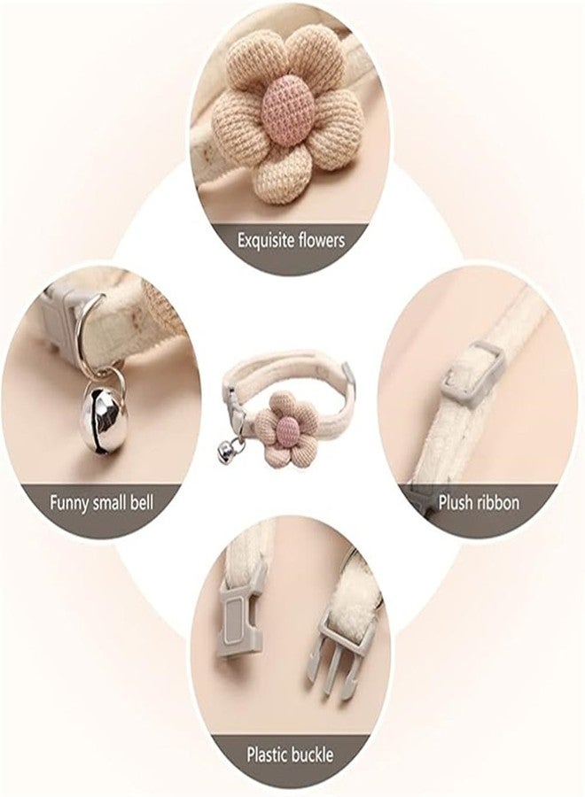 cyhaen Small Cat Collar with Bell,(2 Pack Pink+Beige) Small Dog Collar with Bells Flower Suede Girl Cute Fancy Puppy Collar with Bells for XXS XS Tiny Little Kitten Pet Female Dogs,Neck 8-12 Inch - Image 3