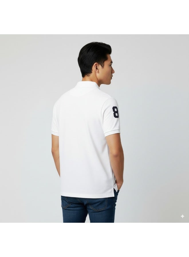 Ethic Solutions Polo T-Shirt for Men – Premium Cotton Short Sleeve Casual with Embroidered Logo Summer Collar Shirts Button Solid Color – S - White - Image 3