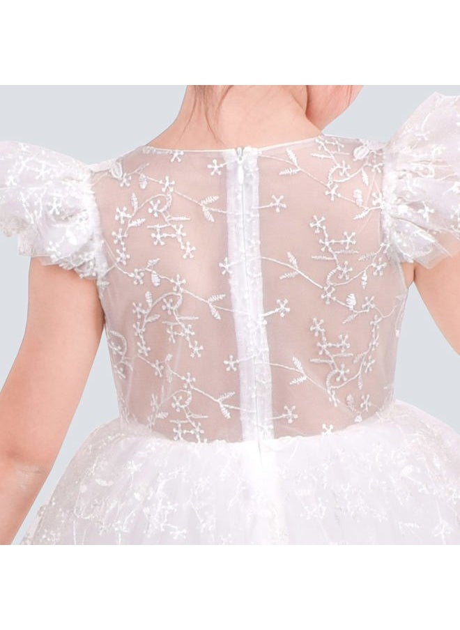 Sunny Fashion - Girls Dress White Lace Floral Tassel Princess Wedding Bridesmaid Pageant Size 12 - Image 1