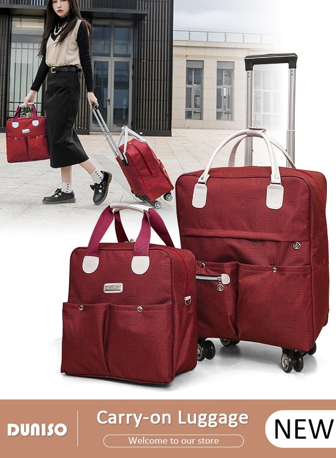 DUNISO Expandable Carry-on Luggage Set,Lightweight Pull Rod Bag,Expandable Wheeled Soft Suitcase,Men's and Women's Carrying Fabric Duffel Bag,Large Capacity Wear-resistant Oxford Fabric Travel Luggage Set for Unisex Travel,2 Piece Set(Tote and Trolley Suitcase) - Image 1