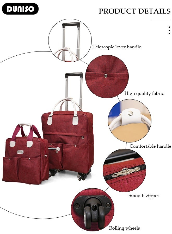 DUNISO Expandable Carry-on Luggage Set,Lightweight Pull Rod Bag,Expandable Wheeled Soft Suitcase,Men's and Women's Carrying Fabric Duffel Bag,Large Capacity Wear-resistant Oxford Fabric Travel Luggage Set for Unisex Travel,2 Piece Set(Tote and Trolley Suitcase) - Image 2