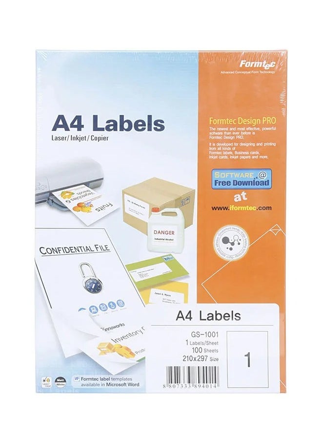 Formtec 100-Sheet A4 All-Purpose Labels White  - Image 1