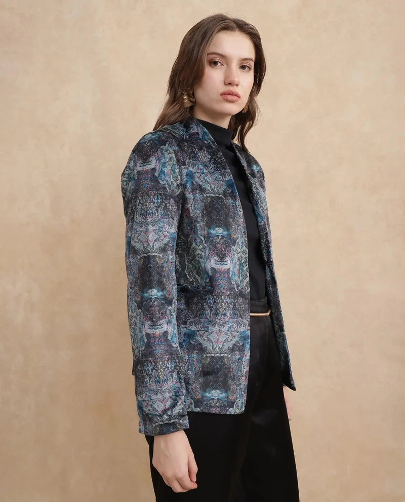 Rareism Women's Velvet Printed Blazer