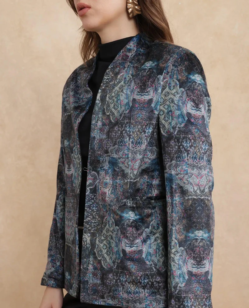 Rareism Women's Velvet Printed Blazer