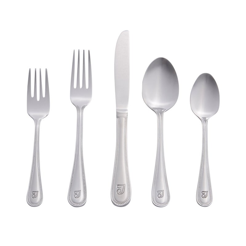 Riverridge 10-164 Beaded 46 Piece Monogrammed Flatware Set  Letter T  No Size  Silver - Image 1