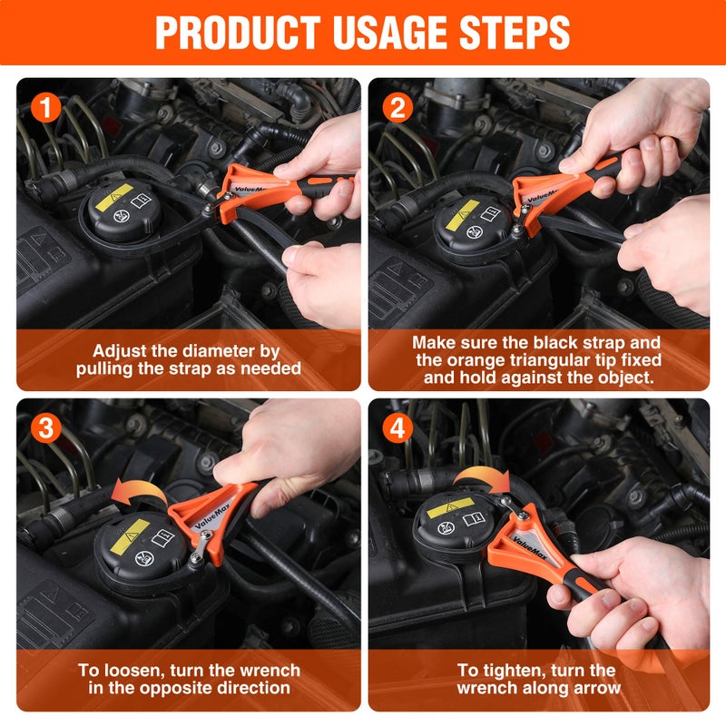 ValueMax 2-piece Strap Wrench Set, Adjustable Oil Filter Wrench with Max Diameter 4" (Small) and 6"(Large) for Shower Head Water Filter, Jar Opener Set - Image 4
