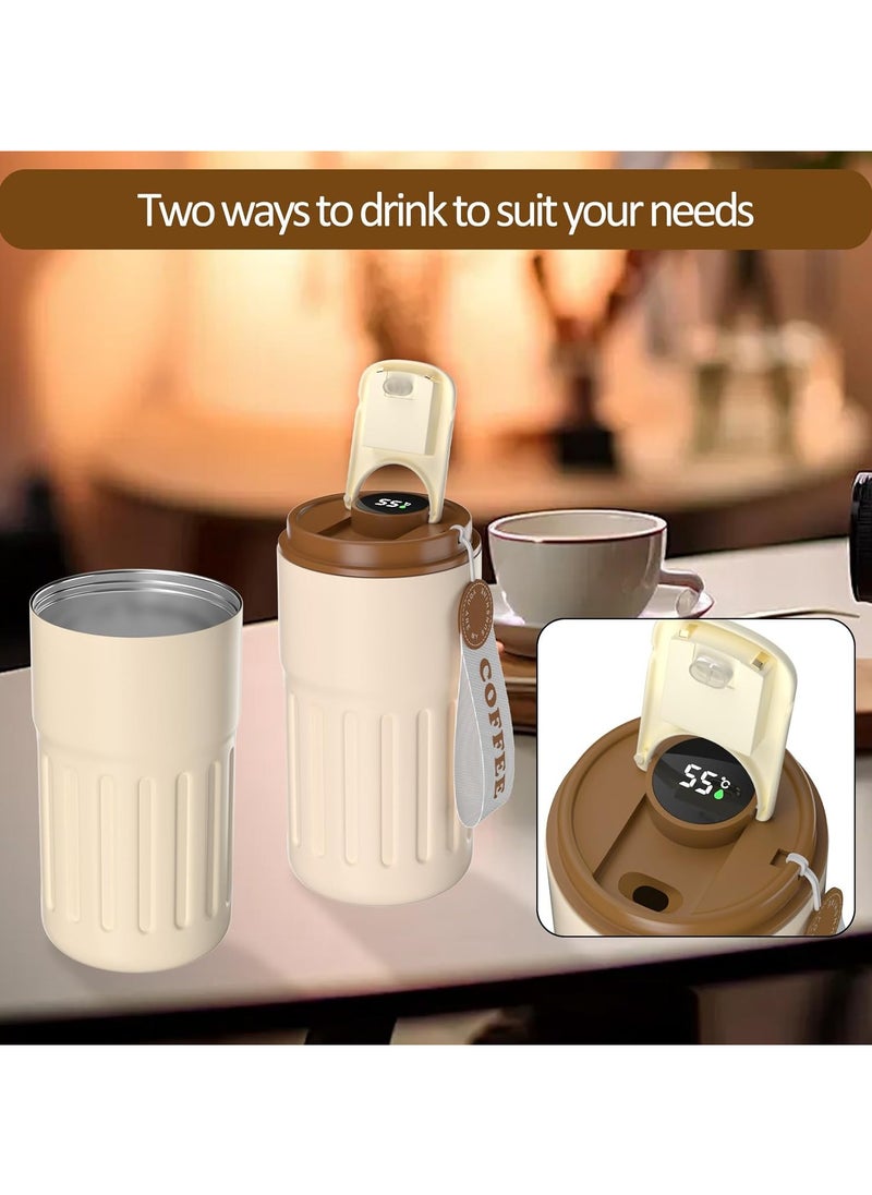 Generic - Insulated Thermal Coffee Mug with Temperature Display, Portable Coffee Mug with LED Temperature Display, Large Capacity 450ml Travel Coffee Mugs, High-Quality 316 Stainless Steel, Beige (Lid Color May Vary) By (Black Fire) - Image 1
