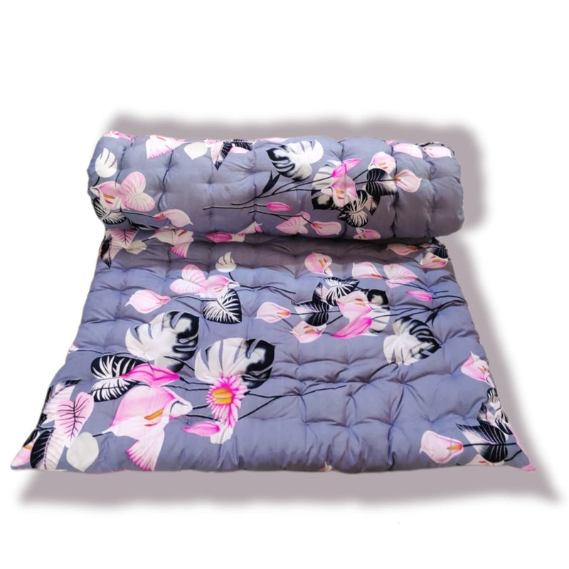 Deevine Craft Soft Cotton Quilt Foldable Light Weight Filled Single Firm Cotton Quilt Mattress| Gadda (3D Design Printed, 1 Sleeping Capacity, 3 x 6 ft or 72 x 36 Inches) (Grey Floral Mattress) - Image 5