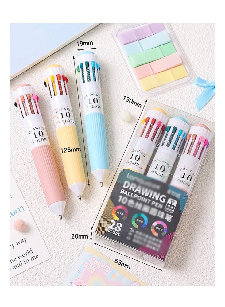 Languo 3Pcs Multicolor Ballpoint Pen (28 Colors), Oil-Based Multicolor Pen for Journaling, Drawing, Notes, 0.8mm Writing Tip, Soft Grip, Cute Cartoon Design, Creative Stationery for Students - Image 2
