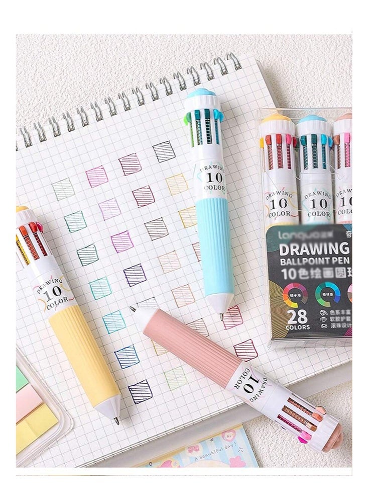 Languo 3Pcs Multicolor Ballpoint Pen (28 Colors), Oil-Based Multicolor Pen for Journaling, Drawing, Notes, 0.8mm Writing Tip, Soft Grip, Cute Cartoon Design, Creative Stationery for Students - Image 3