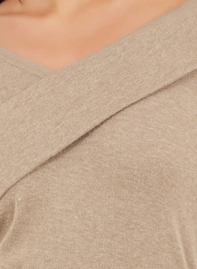 Styli Asymmetric Neck Long Sleeve Knitted Top