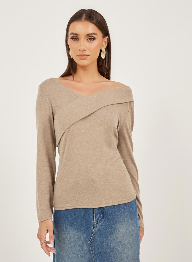 Styli Asymmetric Neck Long Sleeve Knitted Top - Image 3