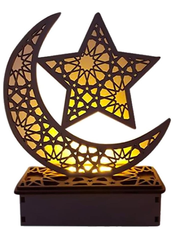 AUTOYSUR Ramadan Light Eid Mubarak Lamp Decorations for Home 3D Wooden Moon Star LED Night Lights Ornaments Table Decor Crafts Indoor For Muslims Islamic Kids Room  - Image 1