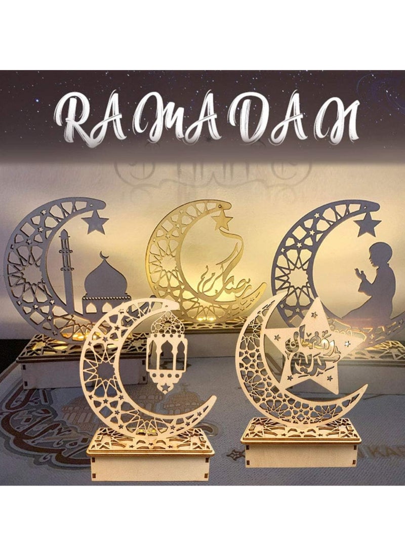 AUTOYSUR Ramadan Light Eid Mubarak Lamp Decorations for Home 3D Wooden Moon Star LED Night Lights Ornaments Table Decor Crafts Indoor For Muslims Islamic Kids Room  - Image 4