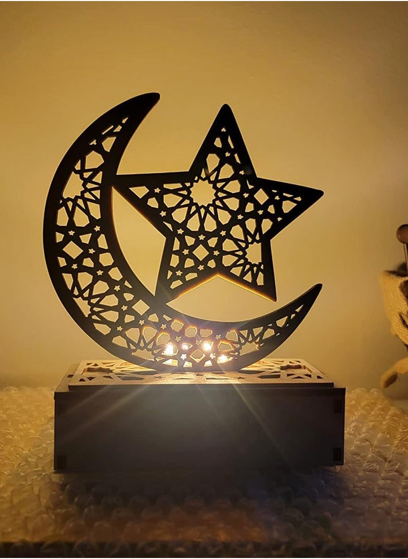 AUTOYSUR Ramadan Light Eid Mubarak Lamp Decorations for Home 3D Wooden Moon Star LED Night Lights Ornaments Table Decor Crafts Indoor For Muslims Islamic Kids Room  - Image 2