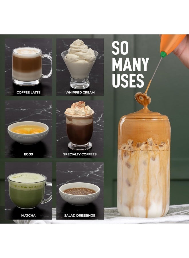 Zulay Kitchen Zulay Powerful Milk Frother for Coffee - Coffee Frother Handheld Foam Maker for Lattes - Easy to Use Coffee Whisk Frother - Portable Electric Whisk for Cappuccino, Frappe, Matcha (Orange/Green) - Image 3