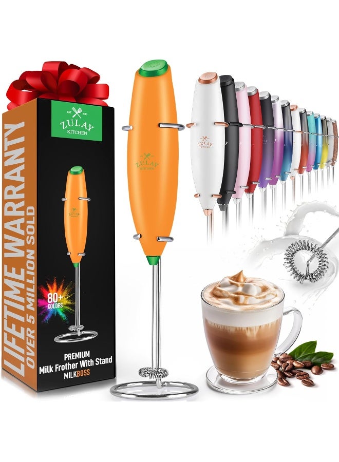 Zulay Kitchen Zulay Powerful Milk Frother for Coffee - Coffee Frother Handheld Foam Maker for Lattes - Easy to Use Coffee Whisk Frother - Portable Electric Whisk for Cappuccino, Frappe, Matcha (Orange/Green) - Image 1