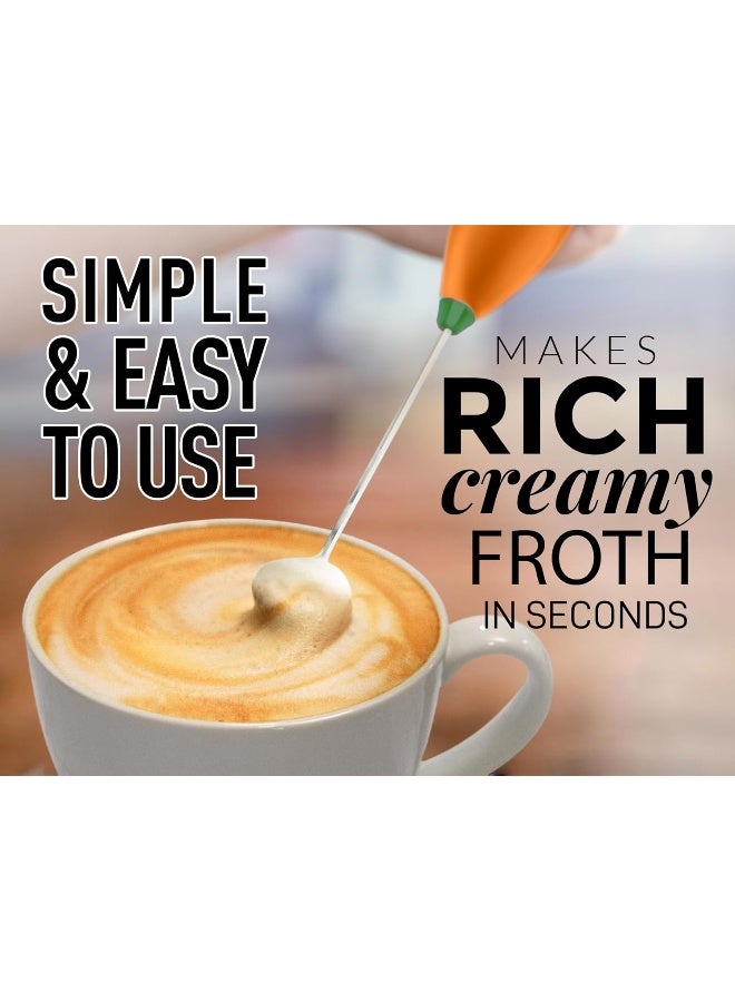 Zulay Kitchen Zulay Powerful Milk Frother for Coffee - Coffee Frother Handheld Foam Maker for Lattes - Easy to Use Coffee Whisk Frother - Portable Electric Whisk for Cappuccino, Frappe, Matcha (Orange/Green) - Image 2