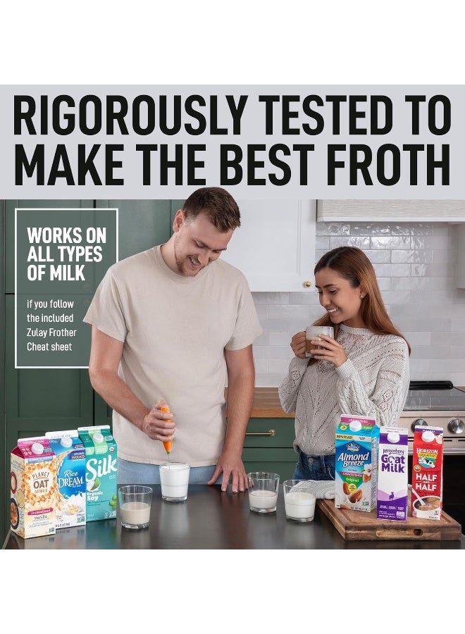 Zulay Kitchen Zulay Powerful Milk Frother for Coffee - Coffee Frother Handheld Foam Maker for Lattes - Easy to Use Coffee Whisk Frother - Portable Electric Whisk for Cappuccino, Frappe, Matcha (Orange/Green) - Image 4