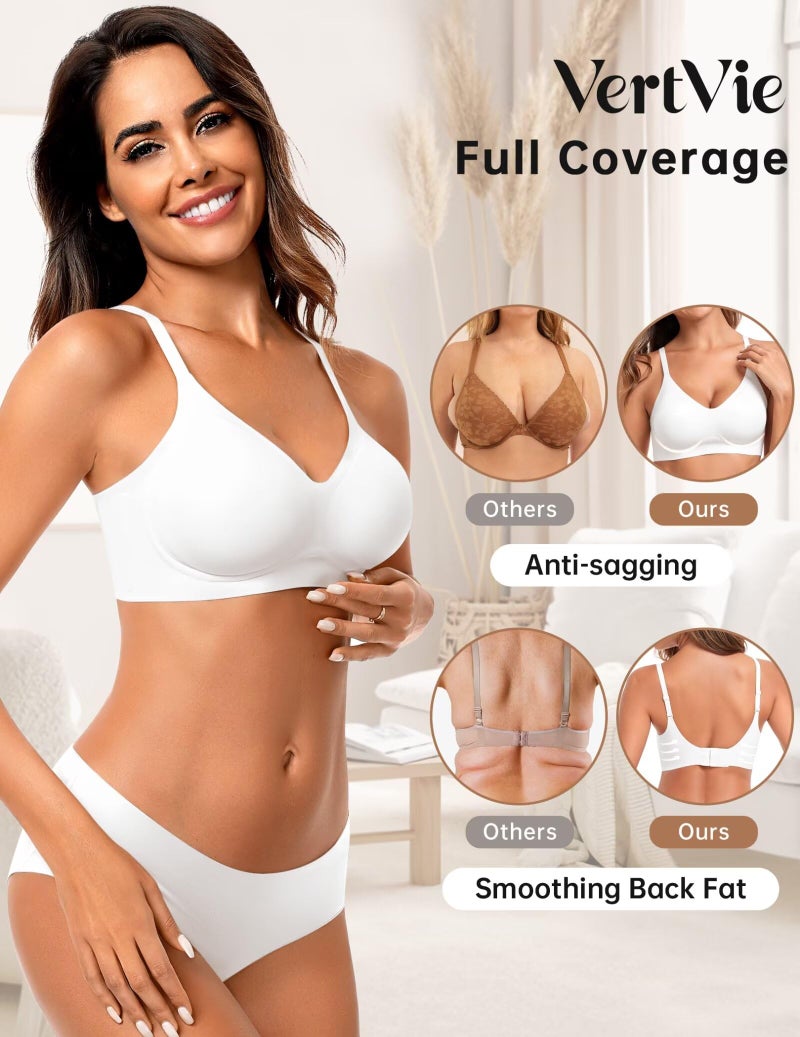Vertvie Womens Seamless Bra No Underwire Comfort Push Up Bras Buttery Soft Wireless Bralette Full Coverage Sport Everyday Bra(White,Medium) - Image 3