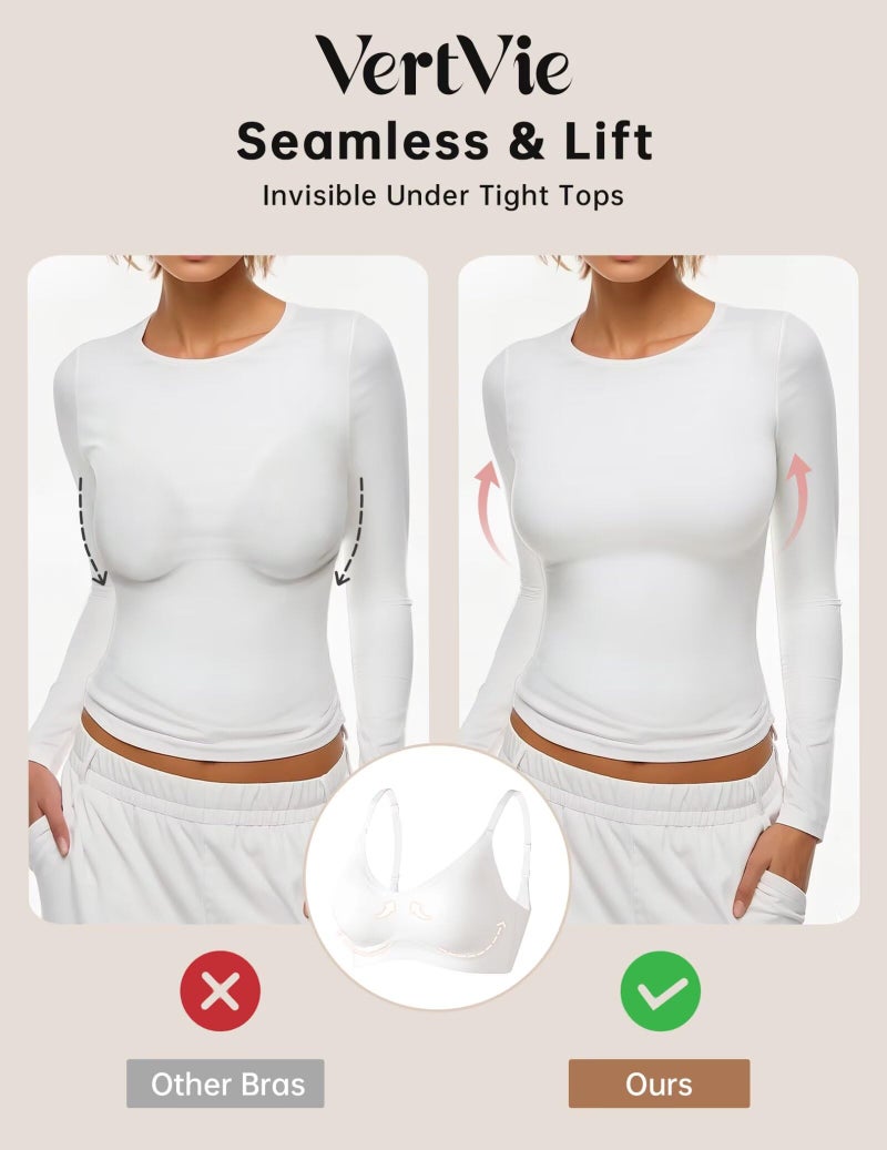 Vertvie Womens Seamless Bra No Underwire Comfort Push Up Bras Buttery Soft Wireless Bralette Full Coverage Sport Everyday Bra(White,Medium) - Image 4