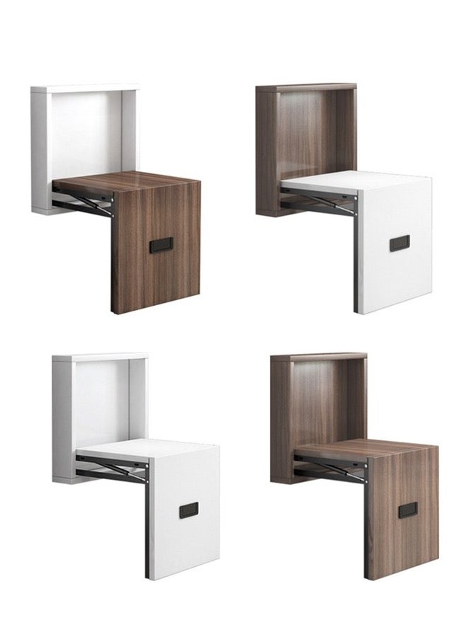 Generic Simple Wooden Folding Wall-mounted Home Footstool Aisle Invisible Shoe Stool - Warm White Cabinet + Walnut Wood Panel  - Image 3