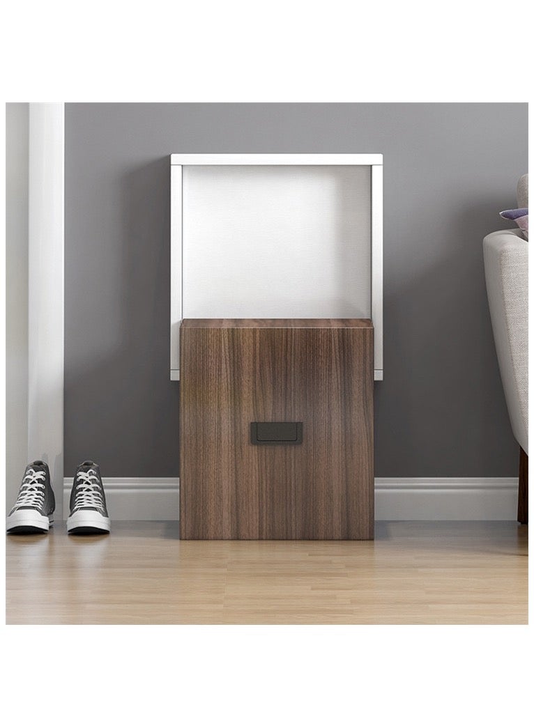 Generic Simple Wooden Folding Wall-mounted Home Footstool Aisle Invisible Shoe Stool - Warm White Cabinet + Walnut Wood Panel  - Image 5