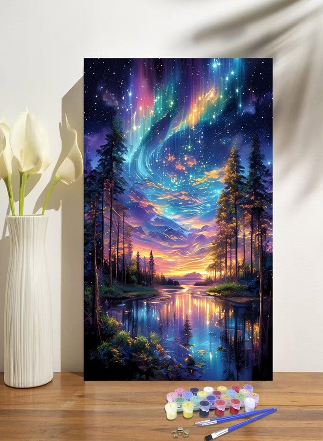 مجموعة رسم "ليلة النجوم" من أوبتيري، مجموعة رسم زيتي للكبار للمبتدئين، مجموعة رسم بالأرقام على قماش، لوحة فنية يدوية للمبتدئين، فن بالأرقام كهدية، ديكور حائط منزلي، مقاس 16 × 20 بوصة - Image 2
