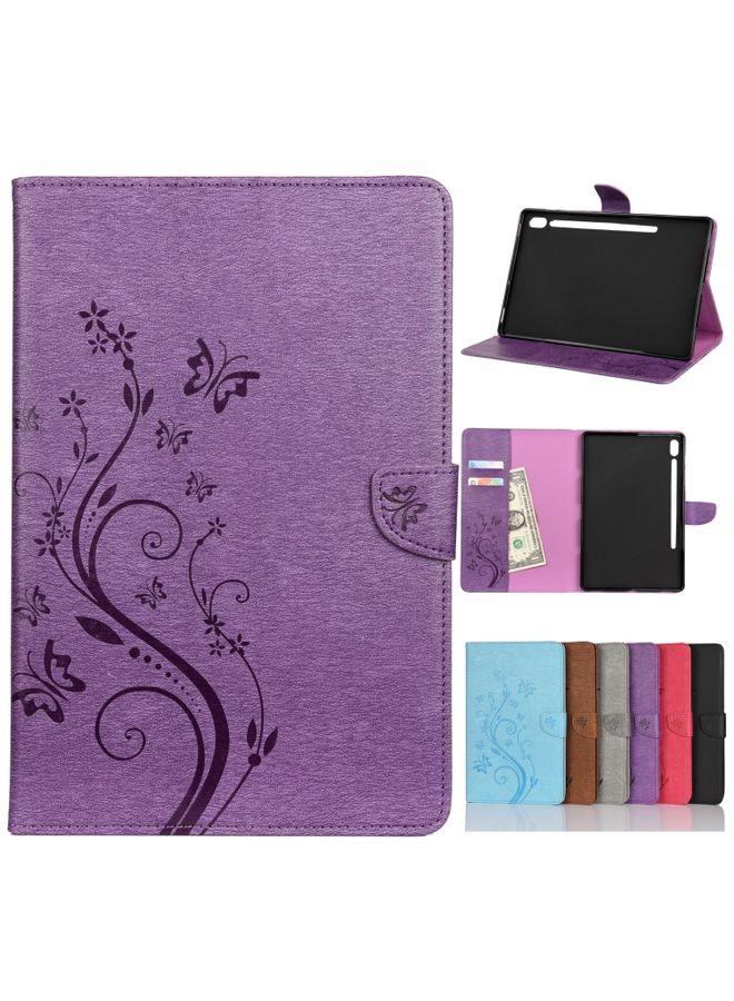 HuHa Case Cover For Samsung Galaxy Tab S6 T860 / T865 Butterfly Flower Embossing Pattern Horizontal Flip Leather Case with Holder & Card Slots & Wallet Purple