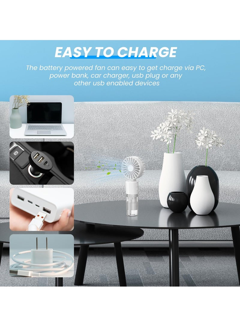 Portable Mini Handheld Fan with Water Mist Spray, USB Rechargeable, 4 Speeds, Foldable Design, Ideal for Travel and Desk Use, 55ml Water Bottle Included, White - Image 5