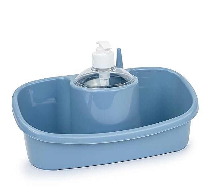 Caltero Plastic 3 in 1 Washing Up Liquid Soap Dispenser with Pump Head & Sponge Holder for Kitchen Bathroom, Sink Soap Dispenser, Portable Sink Organizer Rack (Multicolor) 2024 - Image 1