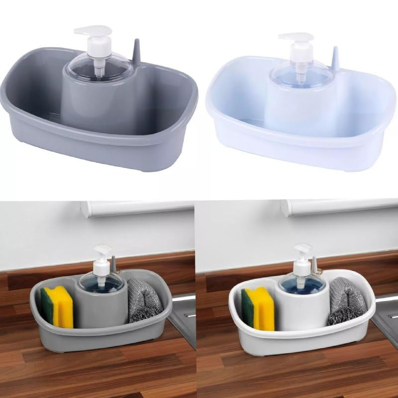 Caltero Plastic 3 in 1 Washing Up Liquid Soap Dispenser with Pump Head & Sponge Holder for Kitchen Bathroom, Sink Soap Dispenser, Portable Sink Organizer Rack (Multicolor) 2024 - Image 4