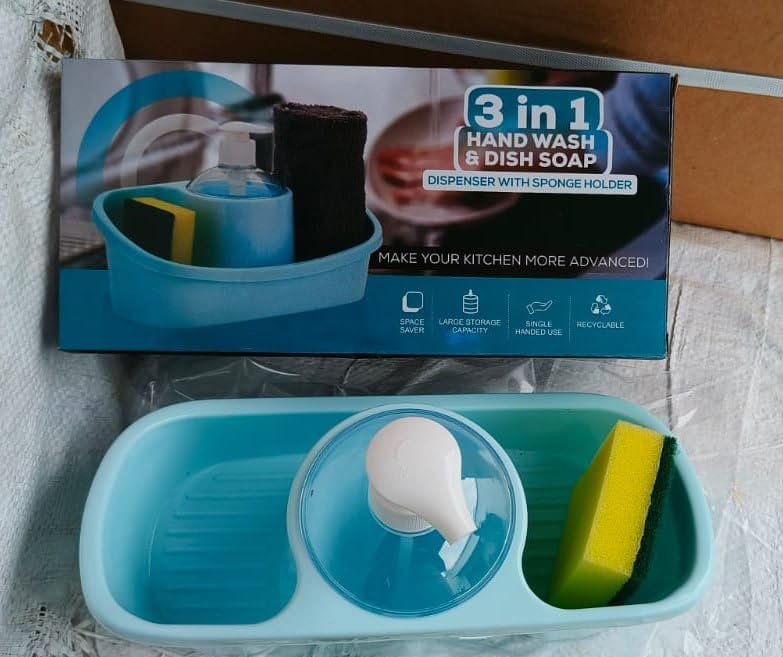 Caltero Plastic 3 in 1 Washing Up Liquid Soap Dispenser with Pump Head & Sponge Holder for Kitchen Bathroom, Sink Soap Dispenser, Portable Sink Organizer Rack (Multicolor) 2024 - Image 3