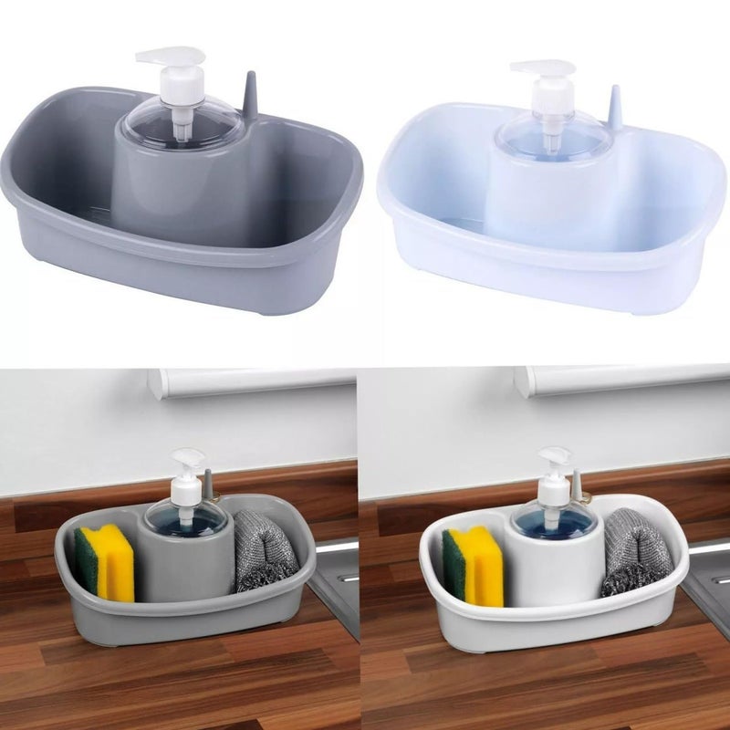 Caltero Plastic 3 in 1 Washing Up Liquid Soap Dispenser with Pump Head & Sponge Holder for Kitchen Bathroom, Sink Soap Dispenser, Portable Sink Organizer Rack (Multicolor) 2024 - Image 2
