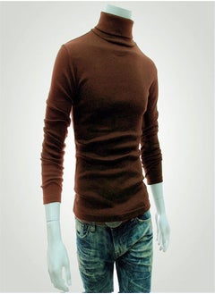 Men's Large High Collar Solid Pullover Long Sleeved Sweater