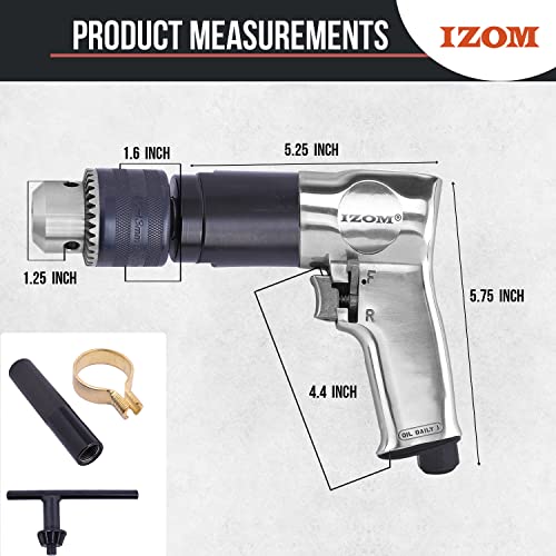 IZOM IZ-4041 1/2" (13mm) Pneumatic Reversible Drill 700 RPM Heavy Duty 90 PSI Forward/Reverse Lever Drilling Machine with Exhaust & Variable Speed Throttle - Image 5