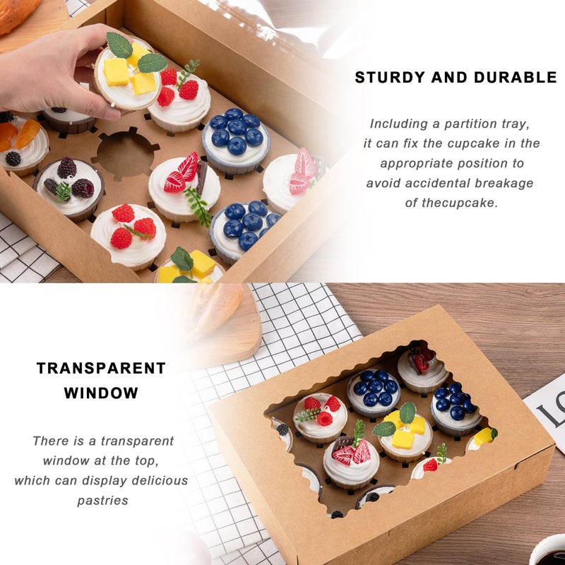 Hoewina 6PCS Cupcake Boxes - Hold 12 Count Cupcake Containers with Window  Food Grade Cupcake Holder Easy Transport and Presentation - Ideal for Cupcakes  Desserts  and More (Brown) - Image 3