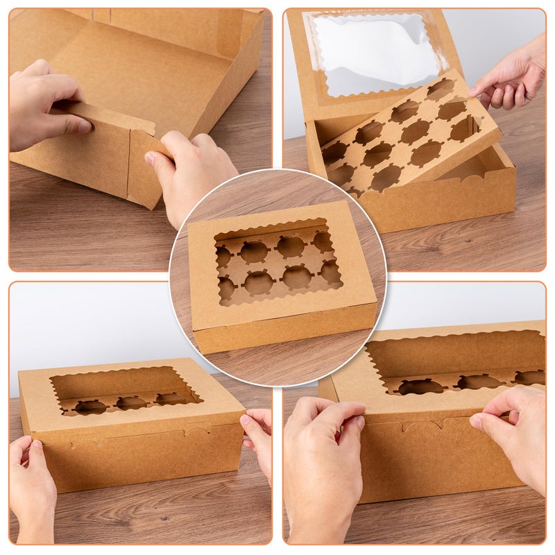 Hoewina 6PCS Cupcake Boxes - Hold 12 Count Cupcake Containers with Window  Food Grade Cupcake Holder Easy Transport and Presentation - Ideal for Cupcakes  Desserts  and More (Brown) - Image 5