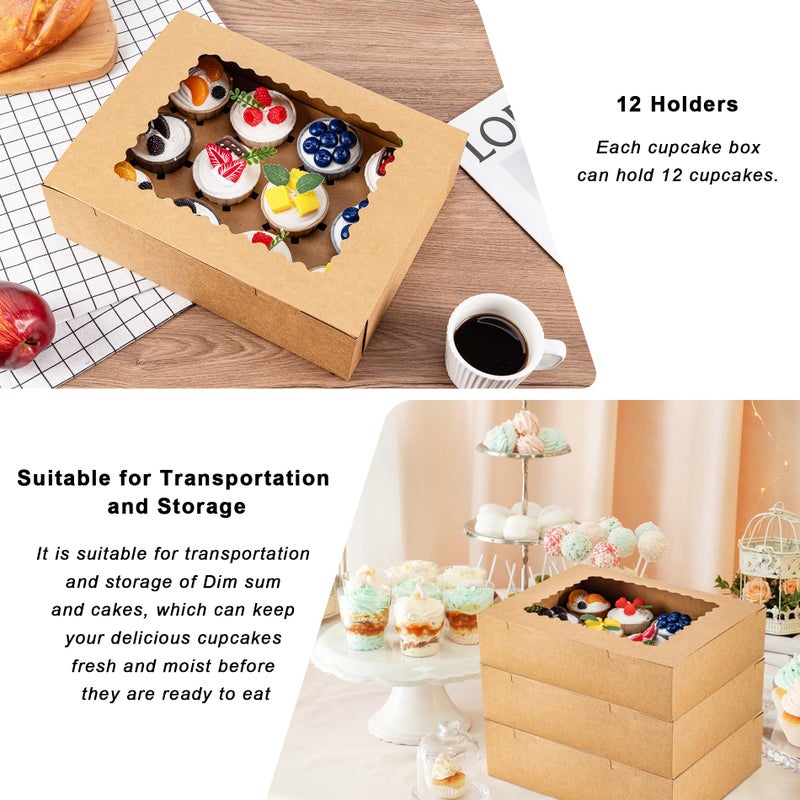 Hoewina 6PCS Cupcake Boxes - Hold 12 Count Cupcake Containers with Window  Food Grade Cupcake Holder Easy Transport and Presentation - Ideal for Cupcakes  Desserts  and More (Brown) - Image 4