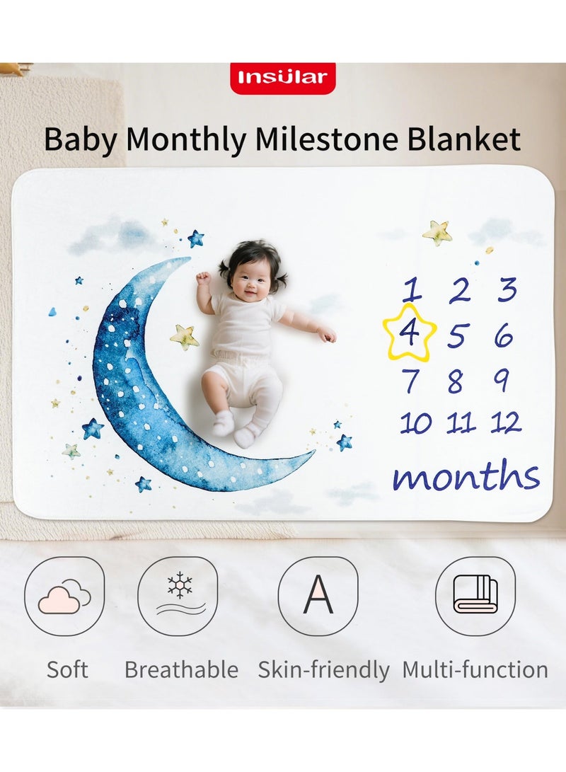 انسولار بطانية مراحل نمو الطفل، بطانية ناعمة بصور مراحل نمو الطفل، بطانية محايدة الجنس لديكور غرفة الأطفال وحفلات استقبال المولود (قمر، 40×60 سم) - Image 3