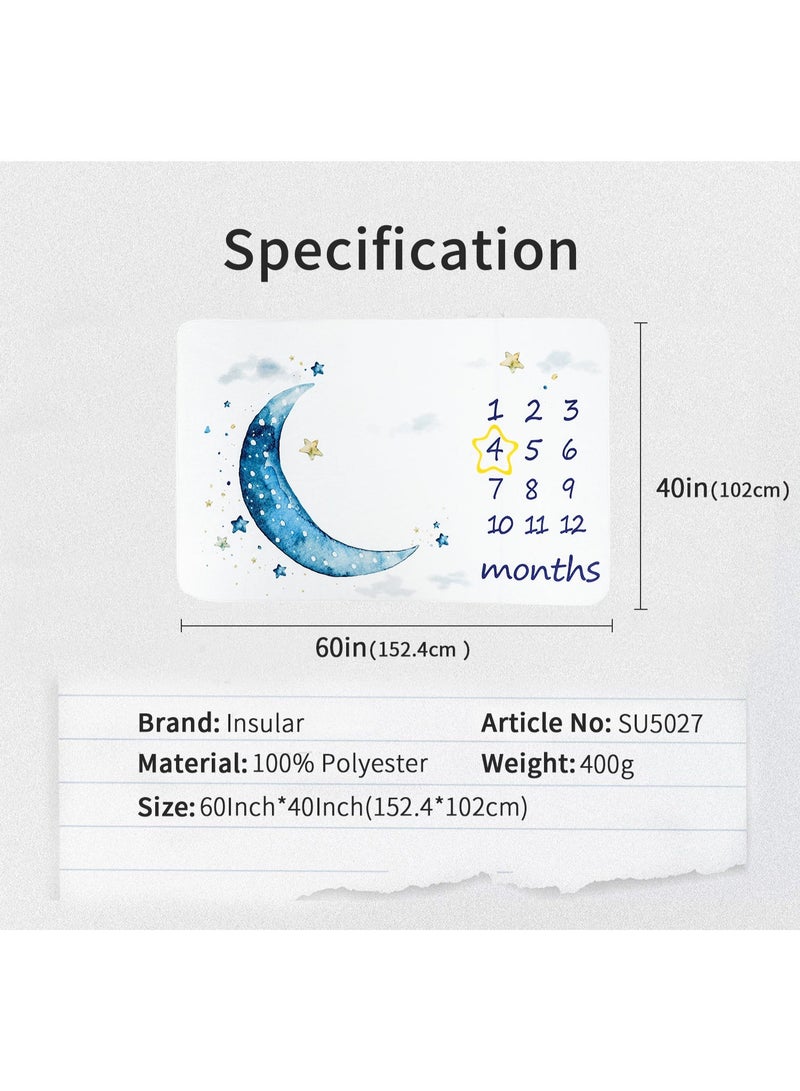 انسولار بطانية مراحل نمو الطفل، بطانية ناعمة بصور مراحل نمو الطفل، بطانية محايدة الجنس لديكور غرفة الأطفال وحفلات استقبال المولود (قمر، 40×60 سم) - Image 2